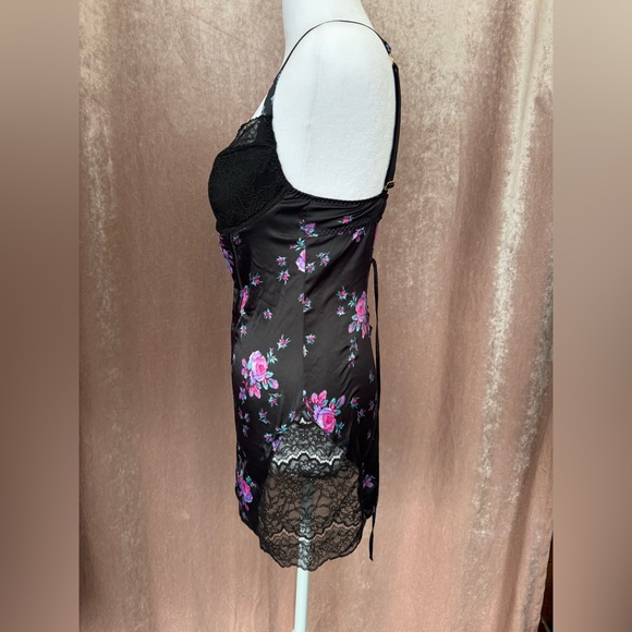 Victoria’s Secret Black Electric Bloom Stretch Satin Corset Mini Slip Dress NWOT - Picture 4 of 8